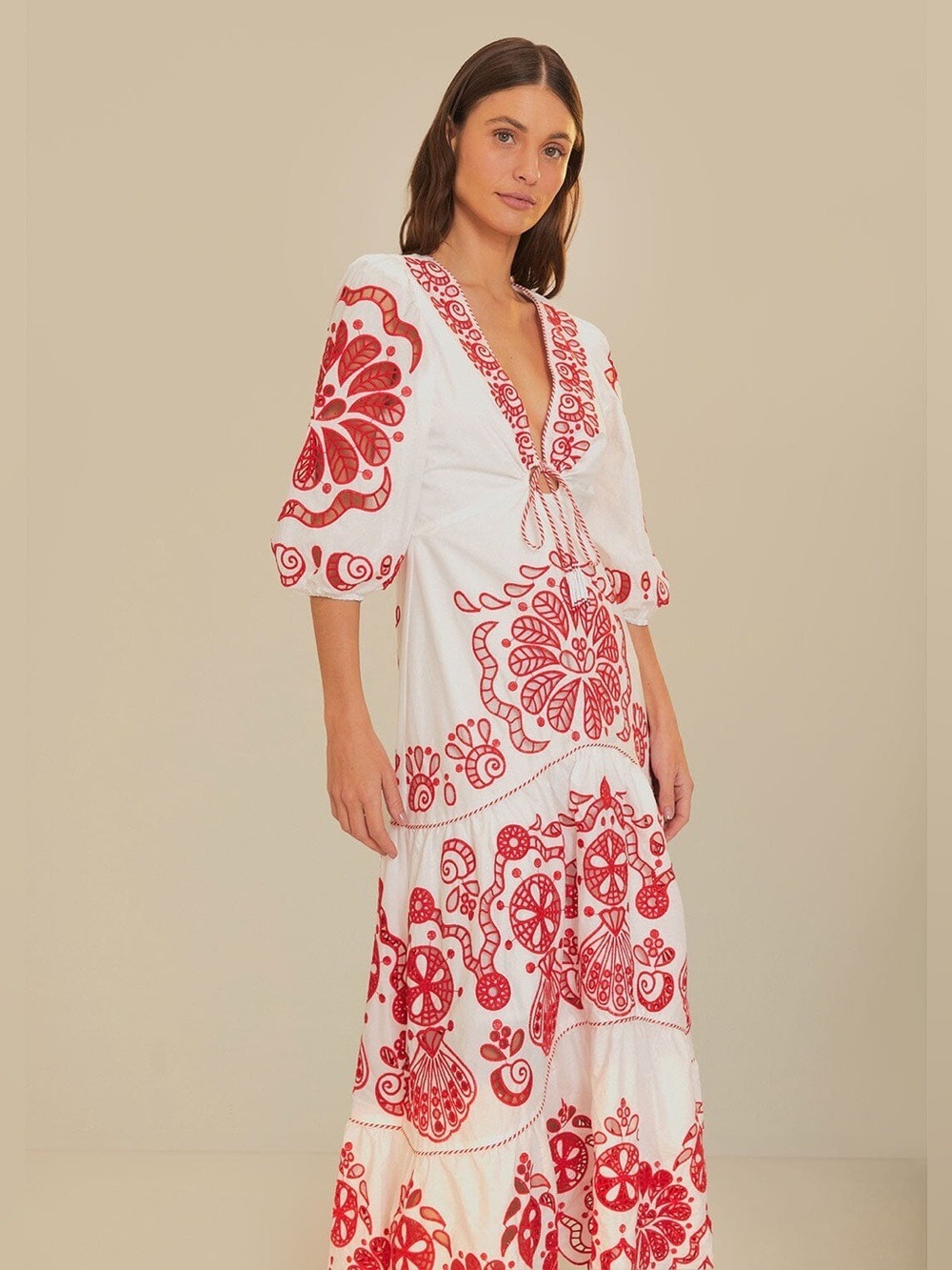 Farm Rio White Richelieu V Neck Maxi Dress - Picture 3 of 11
